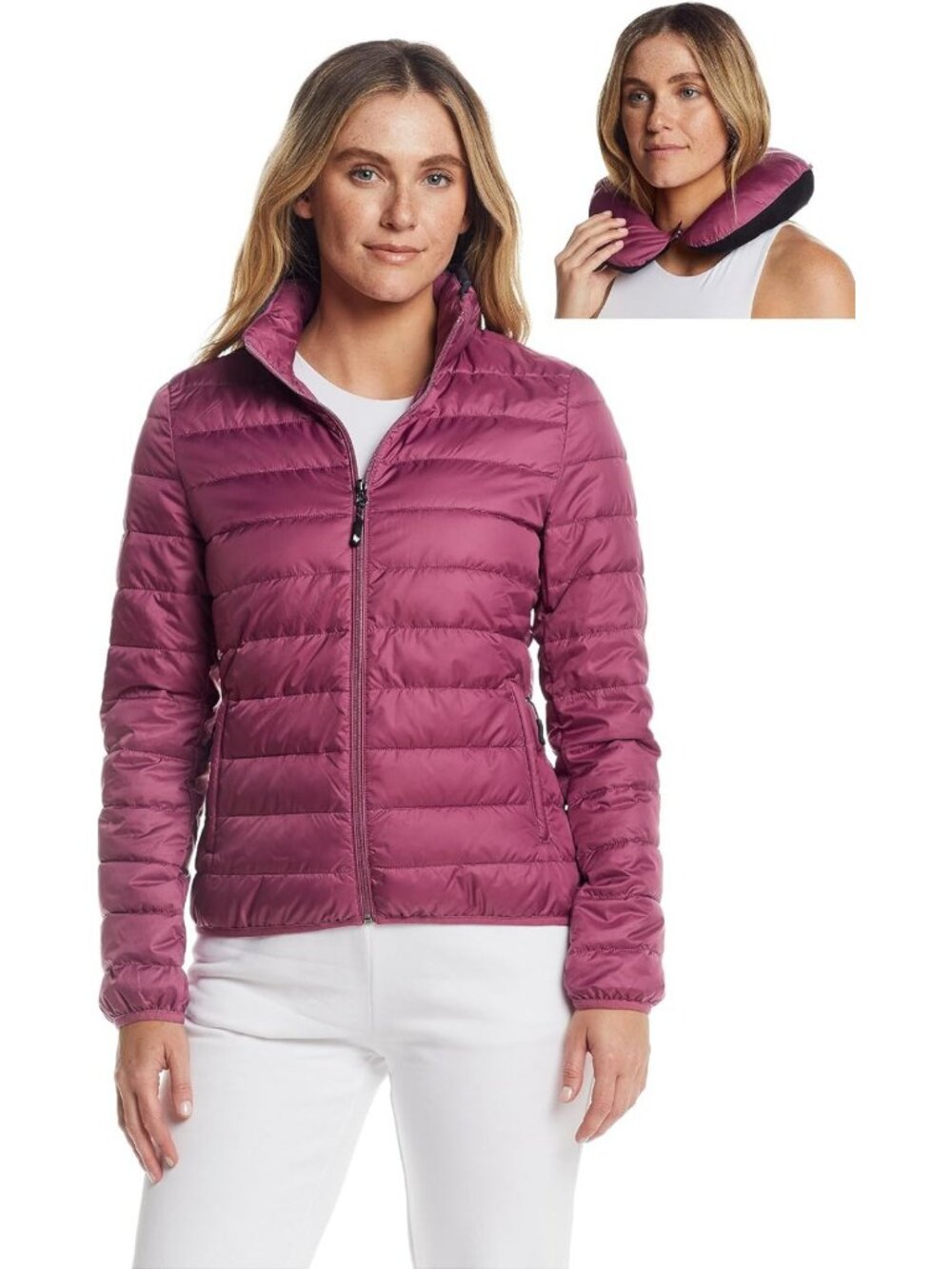 Lightweight Women's Puffer Jacket, Travel Pillow Conversion, Weather-Resistant
